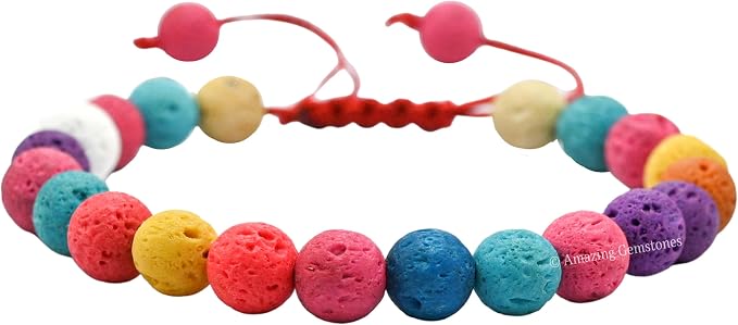 Amazing Gemstone Multi Lava Bracelet for Women Men's Gifts - Protection Healing Crystal Bracelet - 8mm Gemstones Beaded Adjustable Bracelet Pulseras para Hombres Mujer Stocking Stuffers