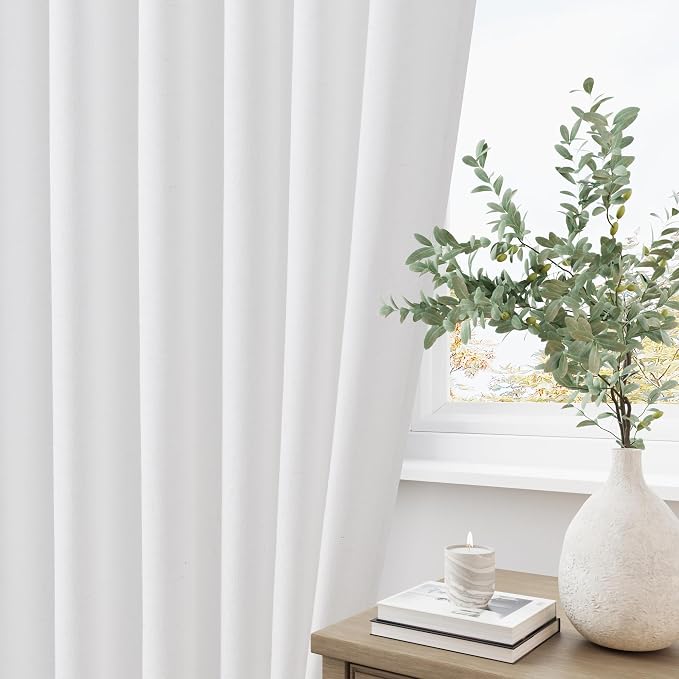 Aersas Soft White Pinch Pleat Linen Curtains 90 Inch Length 2 Panels Set for Bedroom Dining Room Semi Sheer Linen Boho Farmhouse Neutral Window Curtains 90 Inches Long for Living Room Nursery 50x90