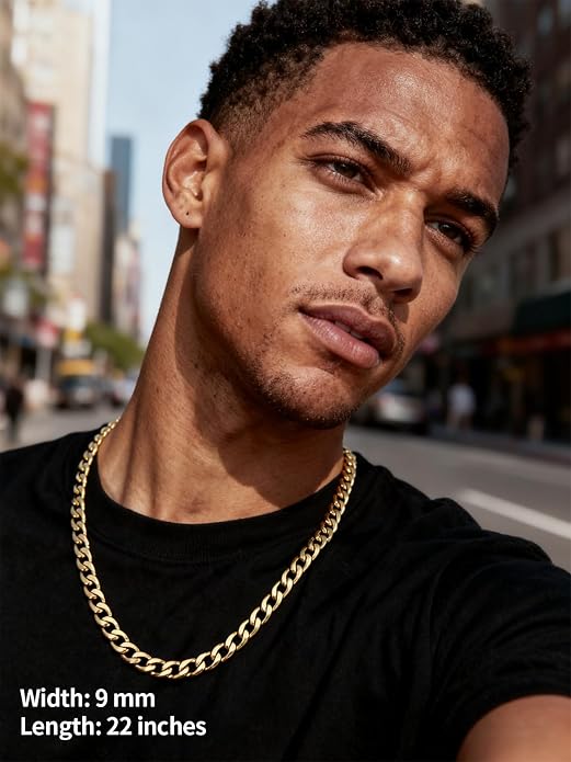 U7 Cuban Link Chain for Men Women Stainless Steel Curb Necklace, 7/9/12/15 MM Chunky Chain Silver/Gold/Black Mens Hip Hop Jewelry 18''-30''