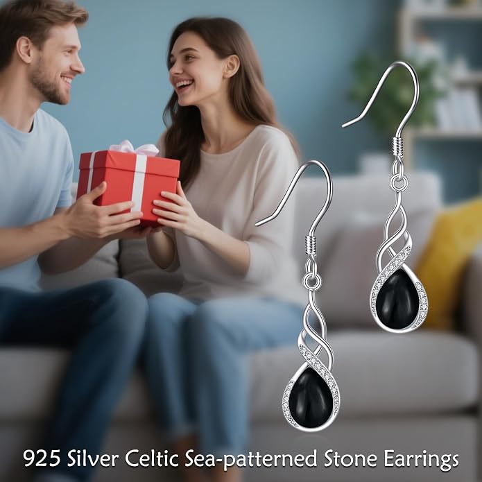 Larimar/Turquoise/Moonstone/Black Onyx/Abalone Shell Earrings for Women Sterling Silver Drop Earrings Jewelry Gift for Women