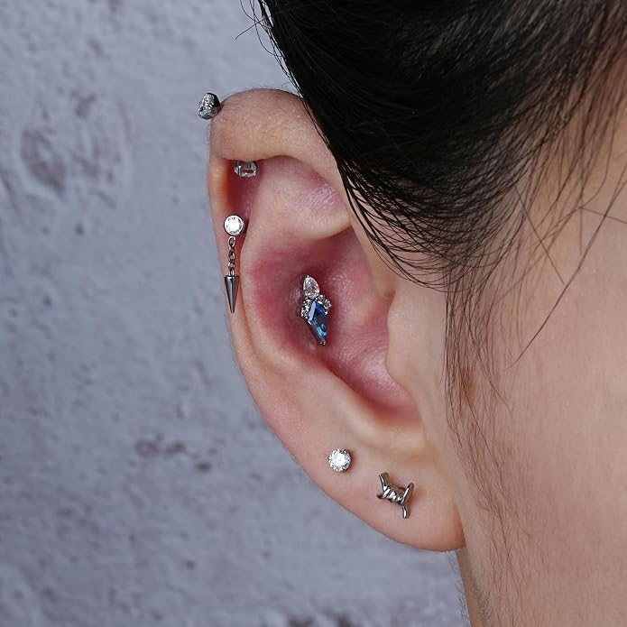 FINE4U ASTM F136 Titanium 16G 6mm 8mm Piercing Jewelry Stud for Conch Helix Flat Lobe - FlatBack Cartilage Earring Stud, Hypoallergenic Implant Grade Nickel Free Body Jewelry