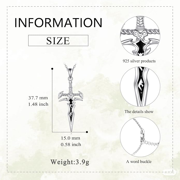 VONALA Gothic Necklace 925 Sterling Silver Punk Dagger/Thor Hammer/Arrowhead Wolf/Lion/Tree of Life Urn Pendant Necklace Viking Amulet Pagan Jewelry Gifts for Women Men Unsex