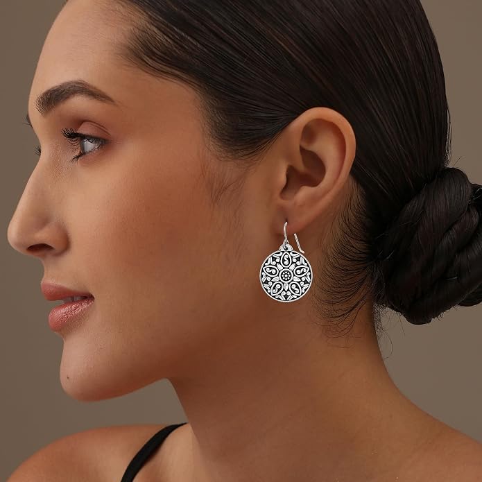 LeCalla 925 Sterling Silver Filigree Dangle Drop Earrings | Lightweight Antique Balinese Teardrop Dangle Drop Earring for Women