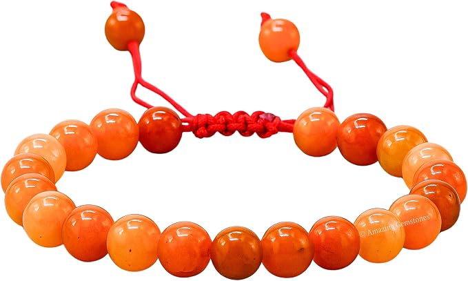 Amazing Gemstone Red Aventurine Bracelet for Women Men's Gifts - Protection Healing Crystal Bracelet - 8mm Gemstone Beaded Adjustable Bracelet Pulseras para Hombres Mujer Stocking Stuffers