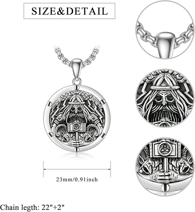 Seiyang Sterling Silver Viking Necklace Norse Jewelry Gift for Men Women with 2mm 22+2 IN Rolo Chain (with Gift Box)