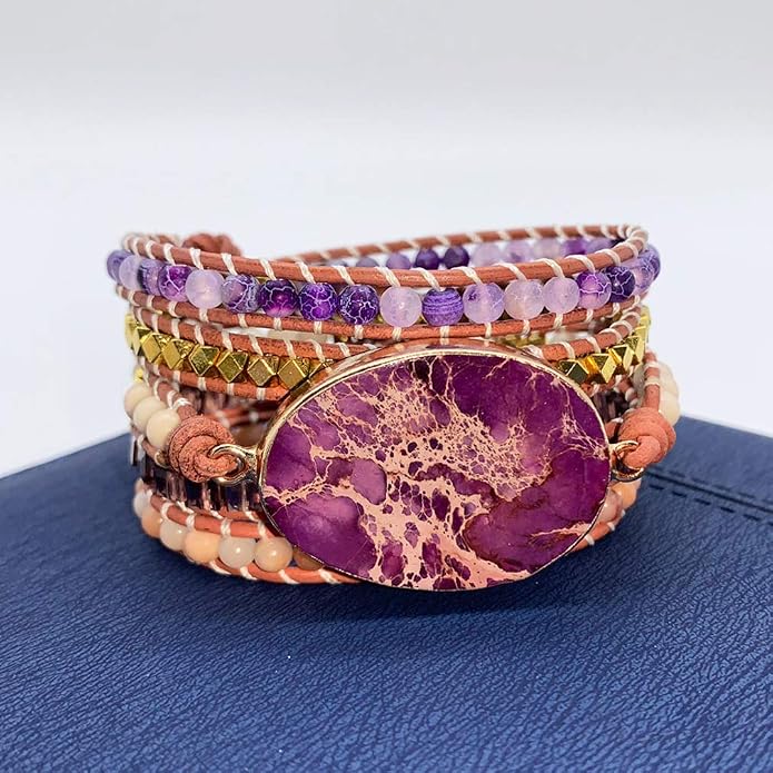 Boho Wrap Bracelet for Women, Handmade Natural Imperial Jasper Multi-Layer Stone Beaded Bracelet, Bohemian Healing Crystal Stone Jewelry Gifts