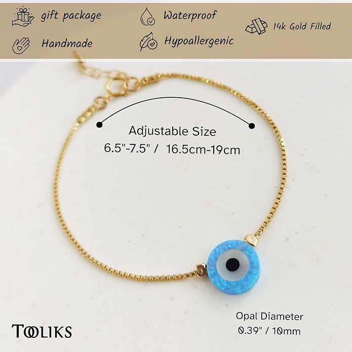 Minimalist Evil Eye Charm Bracelet – Handmade Delicate Good Luck Jewelry for Women – Adjustable 6.5” + 1” Extender