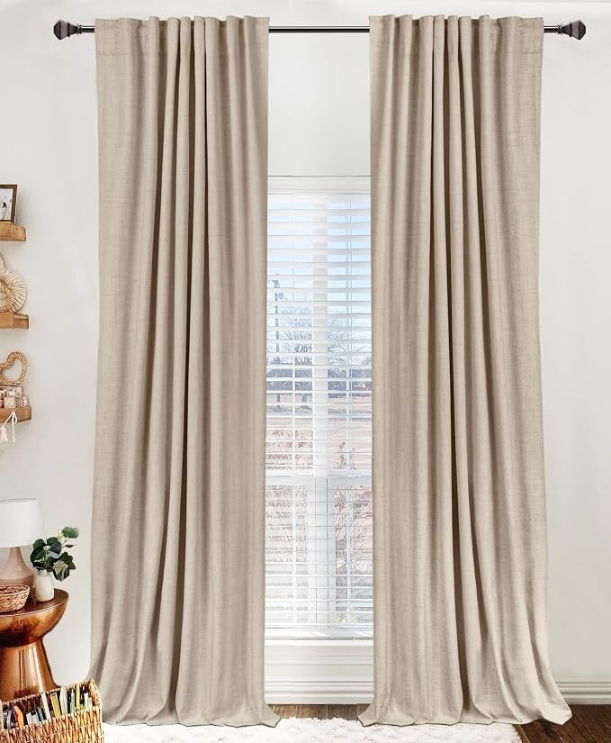 100% Blackout Shield Linen Blackout Curtains for Bedroom 72 Inches Long, Back Tab/Rod Pocket Living Room Drapes, Thermal Insulated Blackout Curtains 2 Panels Set, 50" W x 72" L, Oatmeal