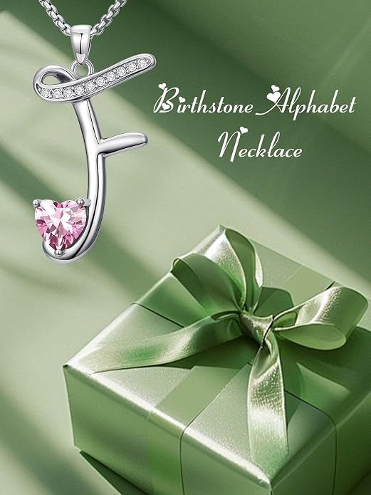 Birthday Gifts for Women Alphabet A to Z Initial Birthstone Pendant Necklaces for Women - 18k White Gold Plated Personalized Name Jewelry Anniversary Graduation Gifts for Wife Her Daughter Girlfriend(with Gift Box)