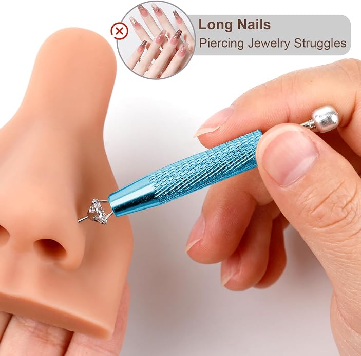 ONESING 2Pcs Piercing Ball Grabber Tool for Changing Jewelry, Stianless Steel Flat Back Earring Applicator Internally Threaded Push Pin Piercing Grabber Tool, Anti Slip 4 Claw Gem Ball Grabber Tool