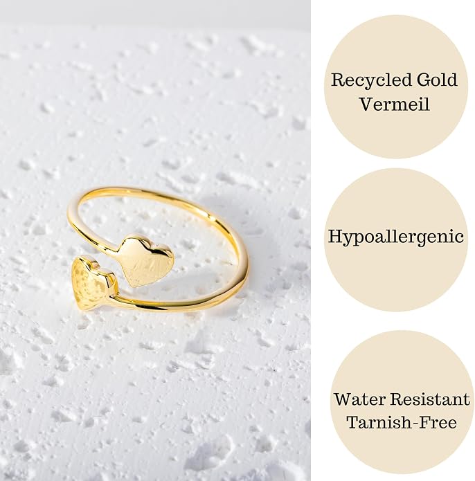 18k Gold Plated Simple Minimalist Heart Adjustable Stackable Halo Ring Band for Women Valentines Day Gifts for Her Comes with a Gift Box