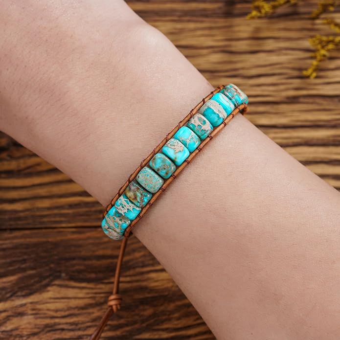 Plumiss Women Boho Handmade Natural Stone Crystal Leather Bead Wrap Bracelets Collection