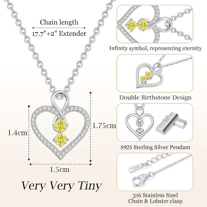 LOUISA SECRET Double Birthstone Necklaces for Women, 925 Sterling Silver Infinity Love Heart Pendant Necklace for Her, Birthday Anniversary Valentine's Day, Christmas, Wedding, Graduation Gift for Her, Personalized Gifts, Jewelry Gifts for Wife Mom Gir...