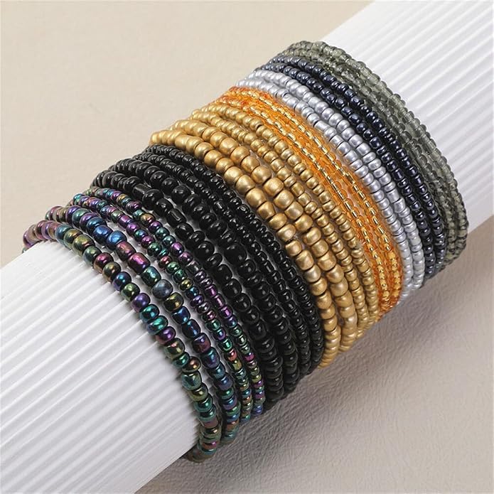 Fuqimanman2020 18Pcs Boho Stackable Beaded Bracelets for Women Colorful Handmade Multilayered Rice Beads Anklets Set Summer Beach Bohemian Jewelry Gift