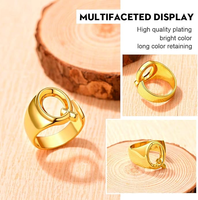 FindChic Customizable Initial Ring Statement 18K Gold Plated Fashion Cuff Rings for Women Alphabet Letter A to Z Resizable Knuckle Ring (with Gift Box)