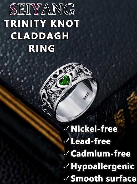Seiyang Claddagh Ring 925 Sterling Silver Celtic Ring Jewelry Irish Band Gift for Men Women (with Gift Box)