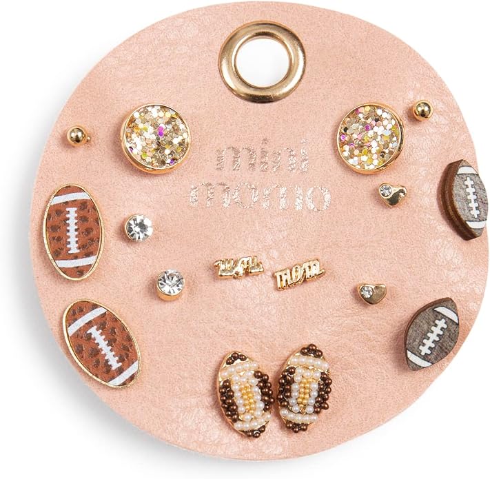 Sports Earring Set for Women Multi Pairs Assorted Multipack - Stud Earrings Jewelry Gift for Sports Mom Football, Baseball, Basketball, Soccer Team