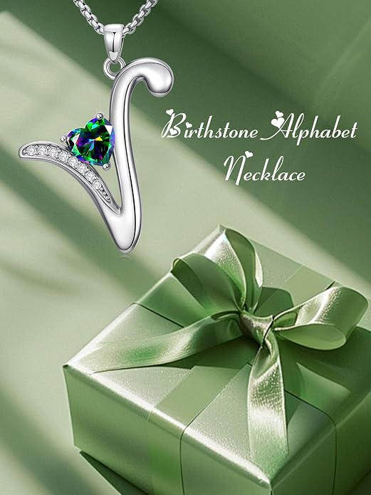 Birthday Gifts for Women Alphabet A to Z Initial Birthstone Pendant Necklaces for Women - 18k White Gold Plated Personalized Name Jewelry Anniversary Graduation Gifts for Wife Her Daughter Girlfriend(with Gift Box)