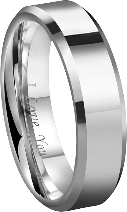 CROWNAL 6mm 8mm 10mm Silver/Gold Tungsten Carbide Wedding Band Ring Engraved I Love You Men Women Brushed Strip Beveled Edge Size 4 To 17