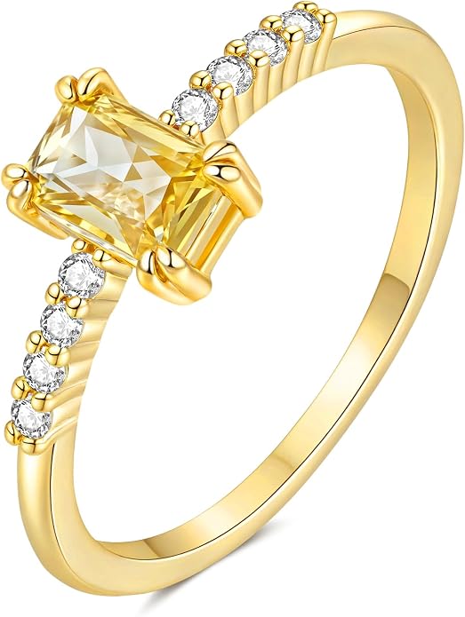 YeGieonr Birthstone Stackable Rings for Women Dainty Gold Rings with Baguette Cubic Zirconia, Non Tarnish Thin Band Ring, 14k Gold Plated Pinky Rings Jewelry Gift