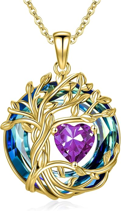 TOUPOP Tree of Life Birthstone Necklace Sterling Silver Pendant Birthstone Necklaces with Blue Crystal Anniversary Birthday Jewelry for Women Mom Wife Her