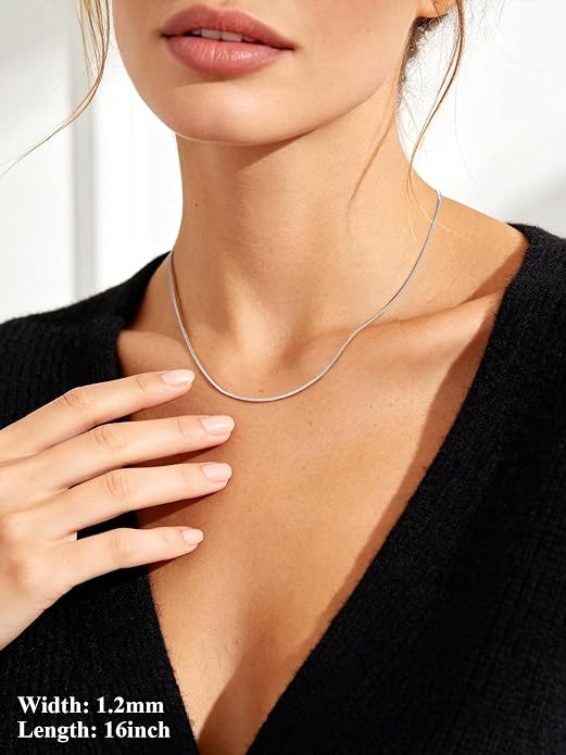 U7 Snake Necklace for Women 14K Gold Plated/Silver/Rose Gold/Black Chain Necklace Hypoallergenic, Stainless Steel Tiny Snake Chain Necklace 1/1.2/1.5/2MM, 14-30" Adjustable Minimalist Gift
