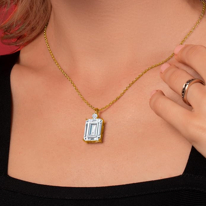 Gem Stone King 925 Sterling Silver Gemstone Birthstone Pendant Necklace for Women | Emerald Cut 10X8MM and Round 2MM | With 18 Inch Chain | Fine Jewelry for Her Mom Wife