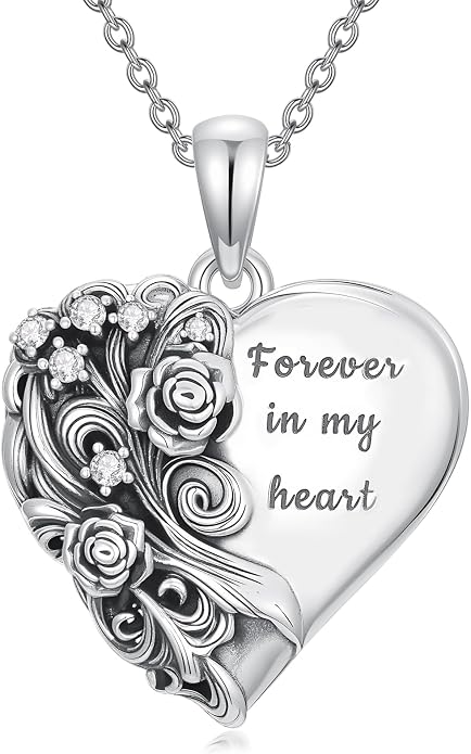 Locket Pendant Necklace for Women, 925 Sterling Silver Dainty Photo Necklace, Christmas Valentine's Day Mother's Day Memorial Jewelry Gifts (With Gift box)