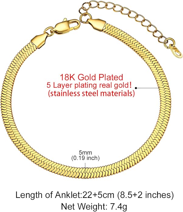 GoldChic Adjustbale Link Chain Anklet for Women Summer Jewelry, 316L Stainless Steel Figaro/Wheat/Twist Rope/Cuban Foot Bracelet-Waterproof, Resizable 9"-12" (Gift Box Included)