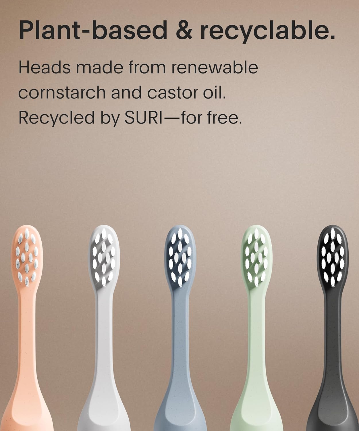 SURI Recyclable Plant-Based, Electric Toothbrush Heads - Built-in Tongue Scraper, Long Lasting Replacement Heads | Compatible Only with SURI Sonic Electric Toothbrush - Sea Mist, Pack of 3