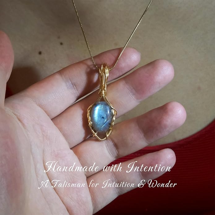 Natural Faceted Labradorite Pendant Necklace – Unique Stone of Magic & Transformation, Iridescent Flash Gemstone Jewelry, Handmade Healing Crystal Gift for Women, Birthday, Anniversary, Spiritual Awakening & Intuition