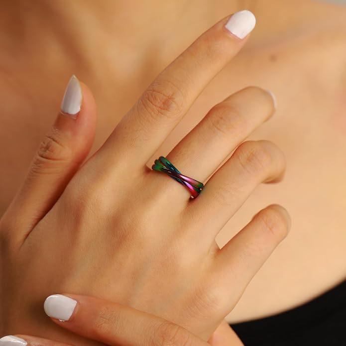 14K Gold Plated Interlocking Fidget Anxiety Ring 925 Sterling Silver Stackble Rings for Women Men Rolling Triple Spinner Ring Minimalist Trendy Knuckle Rings Jewelry Birthday Graduation Gifts