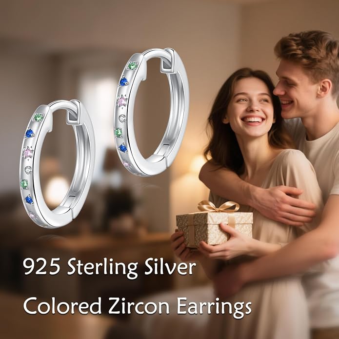 Sterling Silver Hoop Earrings Small Hoop Sun/Leaf/Triangle Huggie Earrings for Women Hypoallergenic