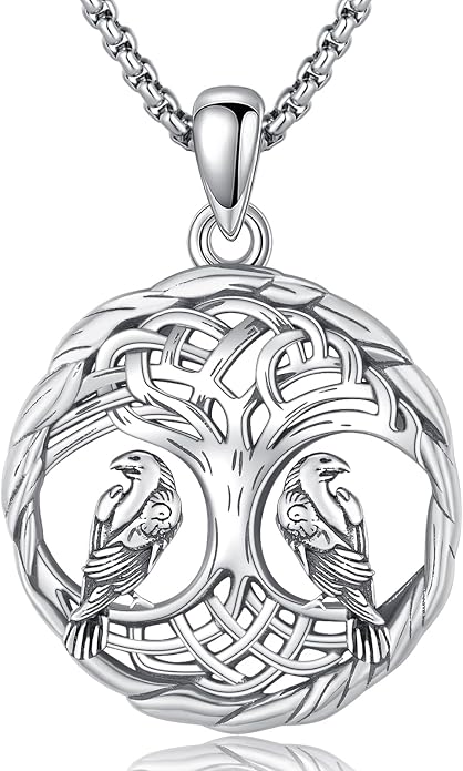 Eusense Viking Necklace for Men Women 925 Sterling Silver Pendant Thors Hammer/Norse Runes/Odin's Ravens/Wolf/Dragon/Snake/Yggdrasil/Freya/Helm of Awe/Valknut/Triskelion/Axe/Shield Viking Jewelry