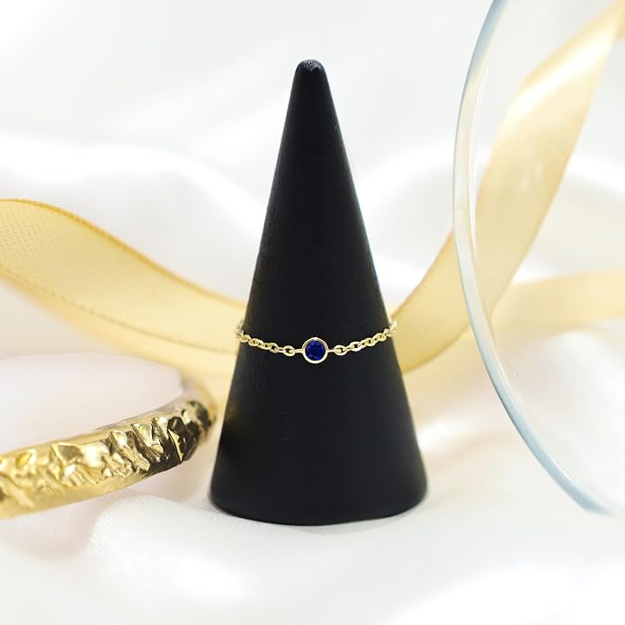 14k Gold Chain Rings for Women with Natural 2.2mm Birthstone, Women's Statement Rings, Chain Rings