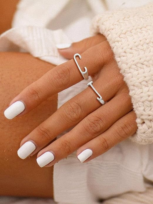 SILVERCUTE 925 Sterling Silver Initial Rings for Women,Adjustable Capital Letter Ring Hypoallergenic,Minimalist 925 Silver Rings for Mother Daughter