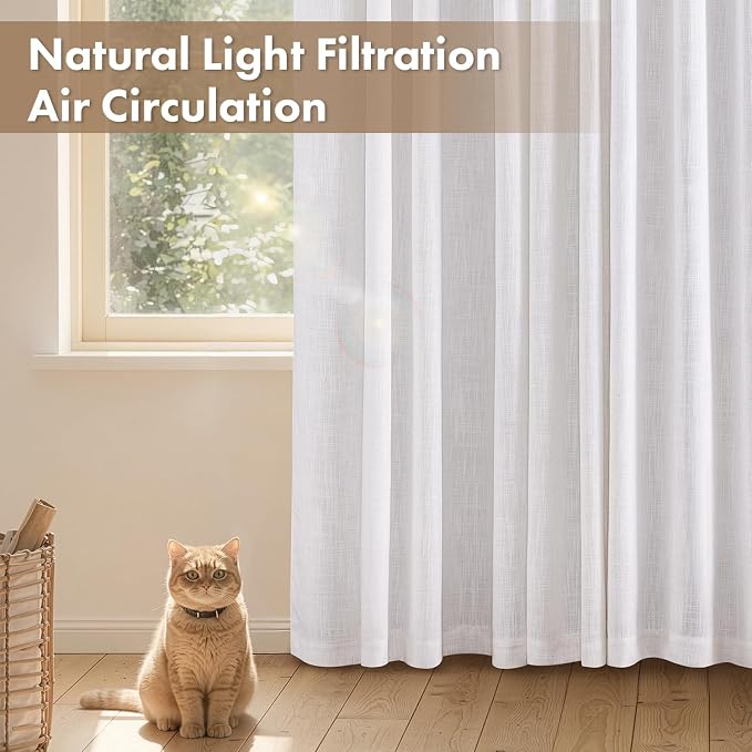 MIULEE Thick Linen White Curtains, 42Wx84L, Semi Sheer Linen Textured | Light Filtering Window Privacy Drapes with Back Tab Rod Pocket for Farmhouse/Living Room/Bedroom, Set of 2