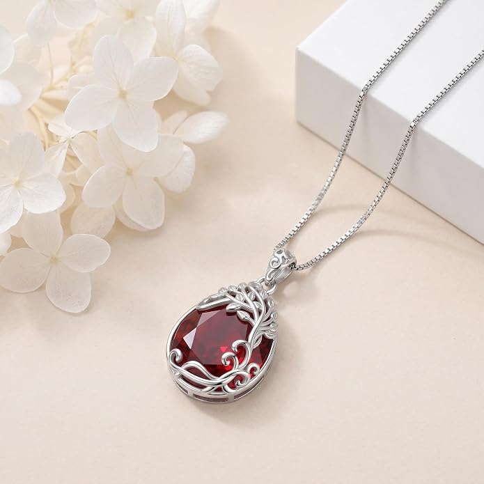 Teardrop Moonstone Necklace for Women Tree of Life/Filigree Birthstone Pendant Necklace Jewelry