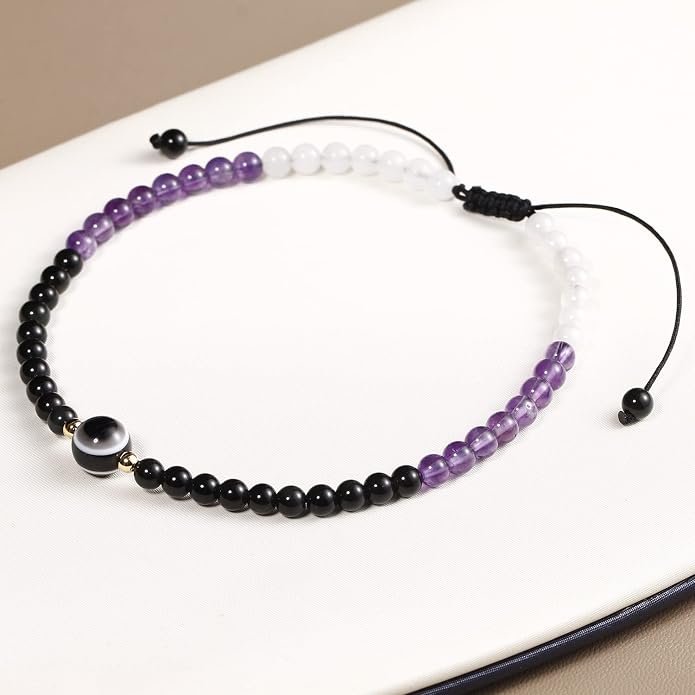 Evil Eye Anklet Bracelets for Women Energy Healing Crystals and Gemstones Worry Stone Beach Foot Meditation Yoga Jewelry