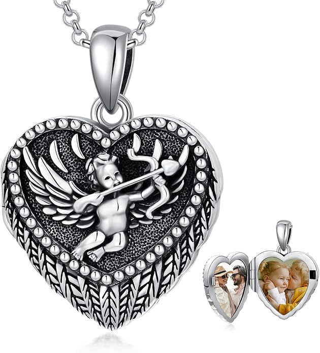 SOULMEET Personalized Silver Locket Necklace That Holds Pictures Photo Keep Someone Near to You, Memorial Custom Lockets Necklaces Letters Engraving for His Her