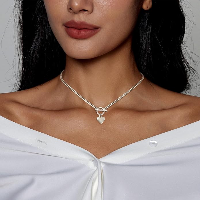 Airmb Heart Necklace for Women Gold/Silver Plated Trendy Heart Choker Lover Pendant Hypoallergenic Fashion Gold/Silver Necklace for Women Love Jewelry Gift for Women Girlfriend