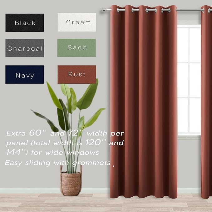 Patio Door Curtain for Sliding Glass Door Fall Home Decorations Blackout Darkening Extra Wide Curtains for 60 62 64 66 Large Window Living Room Bedroom Autumn Decor,Rust Orange,2 Panels,84 Inches Long