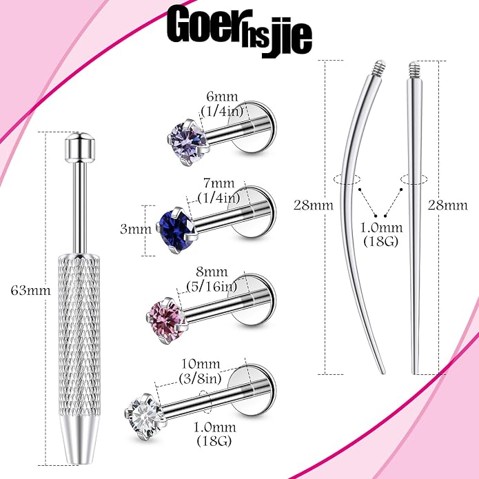 F136 Titanium 20/18/16g Internally Threaded Earrings Nose Rings Lip Medusa Studs 6/7/8/10mm Piercing Jewelry for Women Men