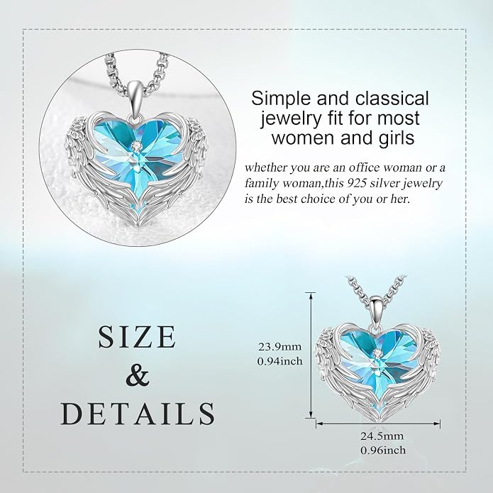 Angel Wings Necklace for Women 925 Sterling Silver Birthstone Guardian Necklace Jewelry Angel Wings Moonstone, Crystal Pendant Jewelry Gifts