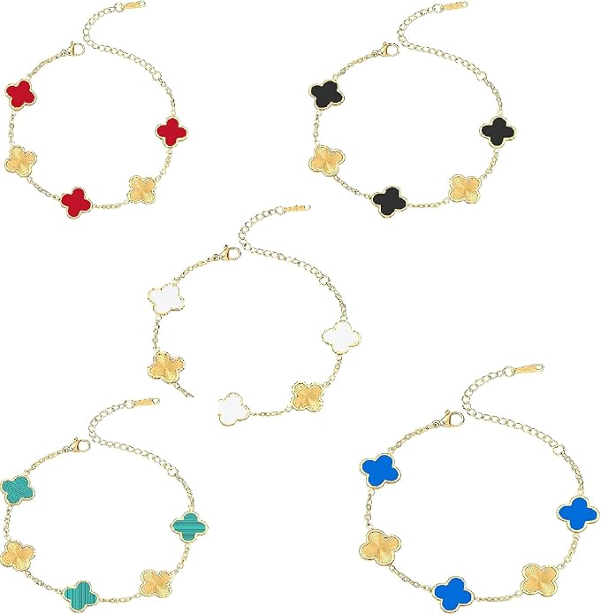 18K gold-plated mother of pearl enamel, adjustable clover lucky bracelet for women/New Year gift/Valentine's Day gift