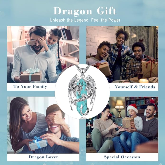 INFUSEU Unique Dragon Necklaces with Healing Crystal Stone for Men Women, Personalized Spiritual Gifts, 24 Inch Chain