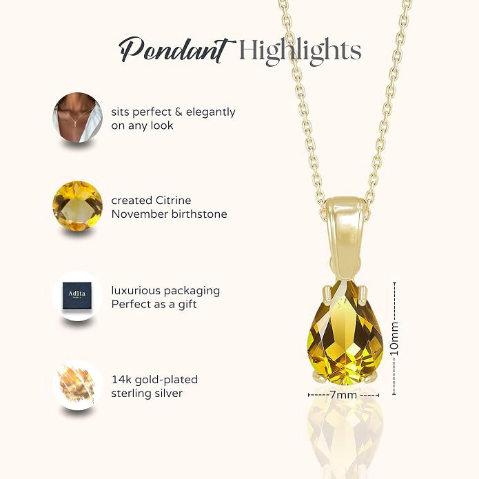 14K Gold Plated Gemstone Necklace for Women - Birthestone Teardrop Necklace - Gold Jewelry for Women - Dainty Gold Necklace - Everyday Necklaces - Gold Necklaces for Women