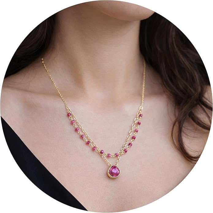Layering Necklace for Women, Premium Layered Gold Healing Crytsal Necklaces - Tarnish Free 18K Gold Vermeil Certified S925 Classic Stack Necklace Gold Jewelry for Women - Mothers Day Gifts for Mom Wife
