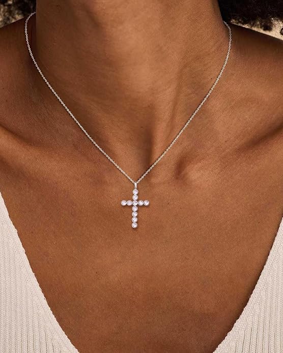 925 Sterling Silver 18 inch Birthstone Cross Pendant Necklace for Women Men