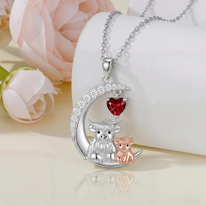 PELOVNY Teddy Bear Necklace for Women 925 Sterling Silver Bear/Highland Cow/Fox/Cat/Axolotl Birthstone Necklace Christmas Birthday Jewelry Gifts for Mom Daughter Wife Sister